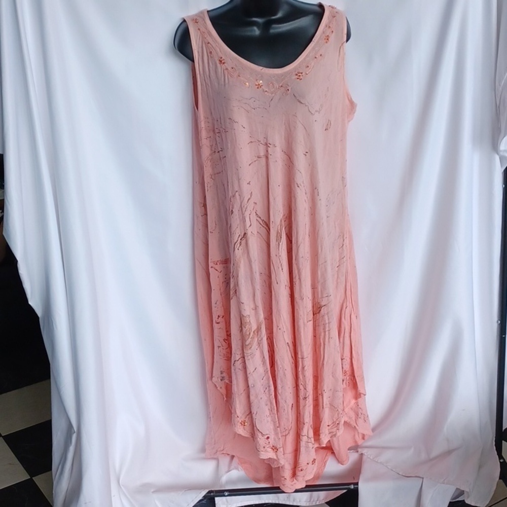 Charlie Paige Pink Tie Dye Sleeveless Dress, Flowy, Beaded, Embroidered, S/M